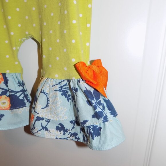 MOLLY & MILLIE Girls 12M Green Polka Dot Fox Applique Romper 1pc Ruffle Hem Bow - Picture 3 of 5